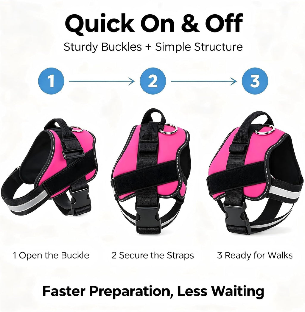 Dogshood No-Pull Harness Front Clip Easy On-Off Reflective (Rose Red,S)