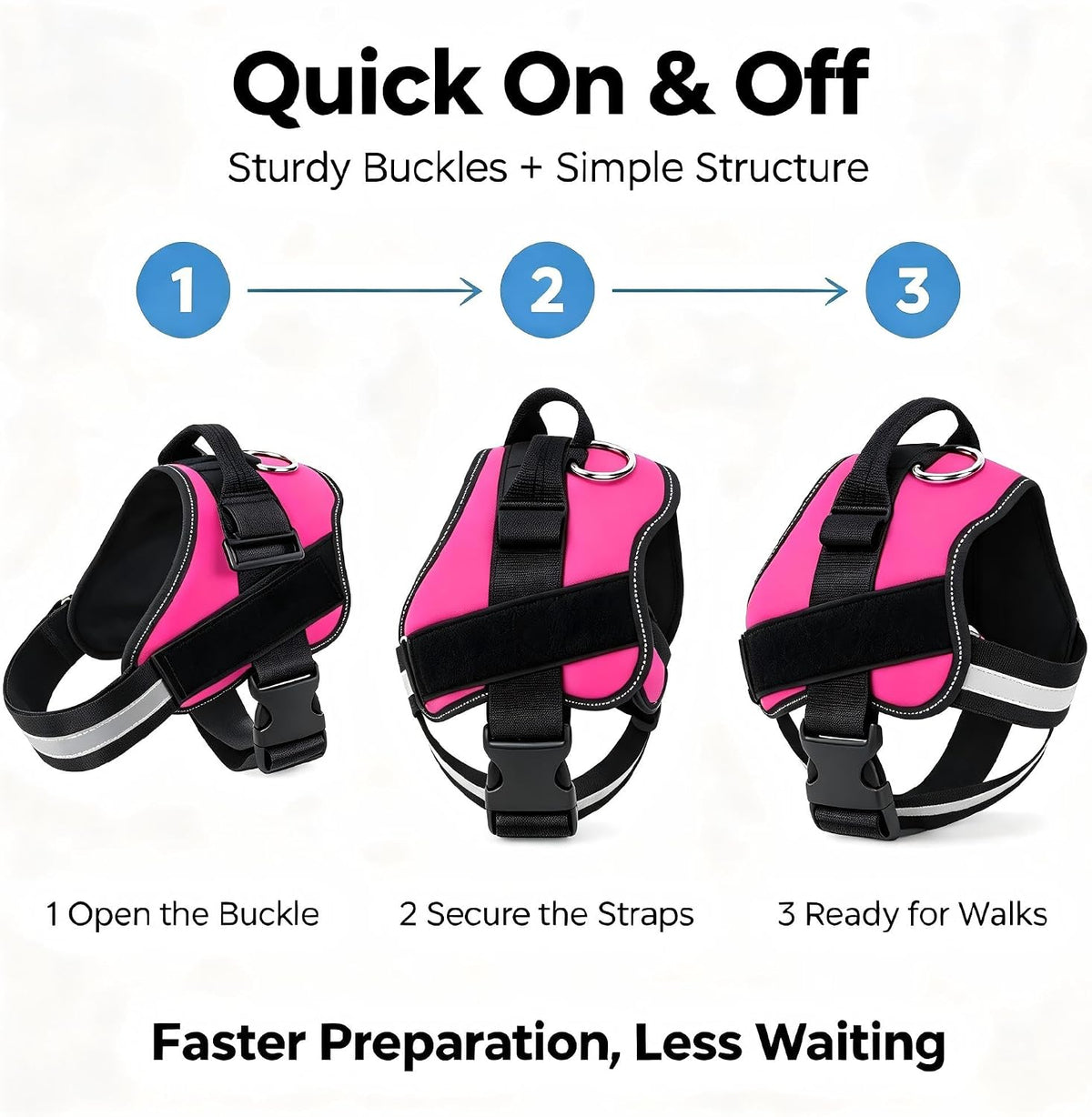 Dogshood No-Pull Harness Front Clip Easy On-Off Reflective (Rose Red,S)