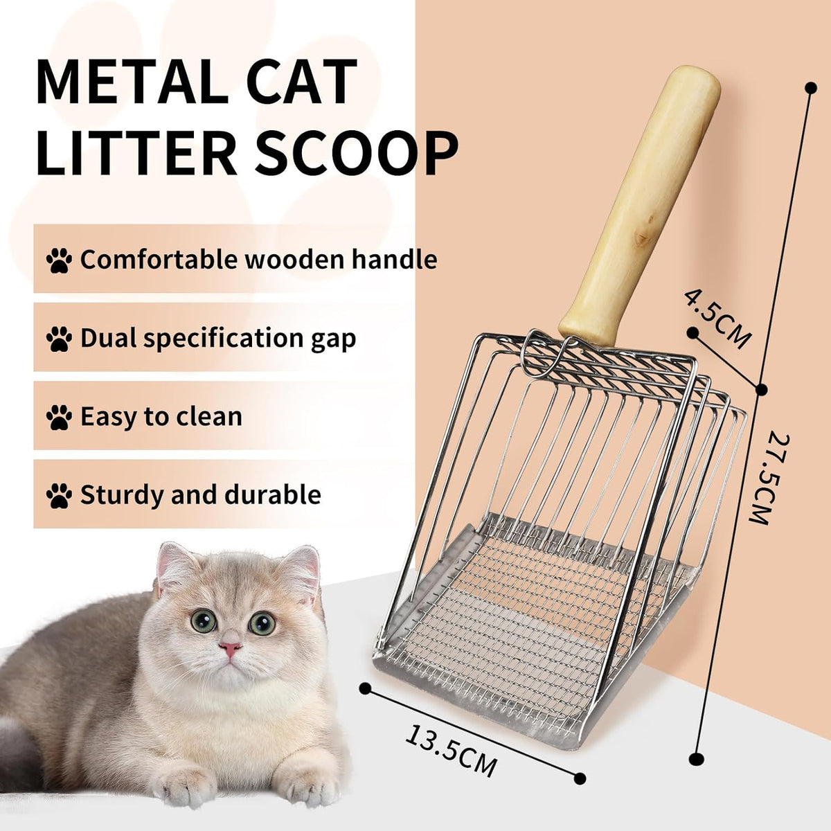 Cat Litter Scoop,Premium Kitty Shovel with Hook and Hole,Durable Heavy Duty