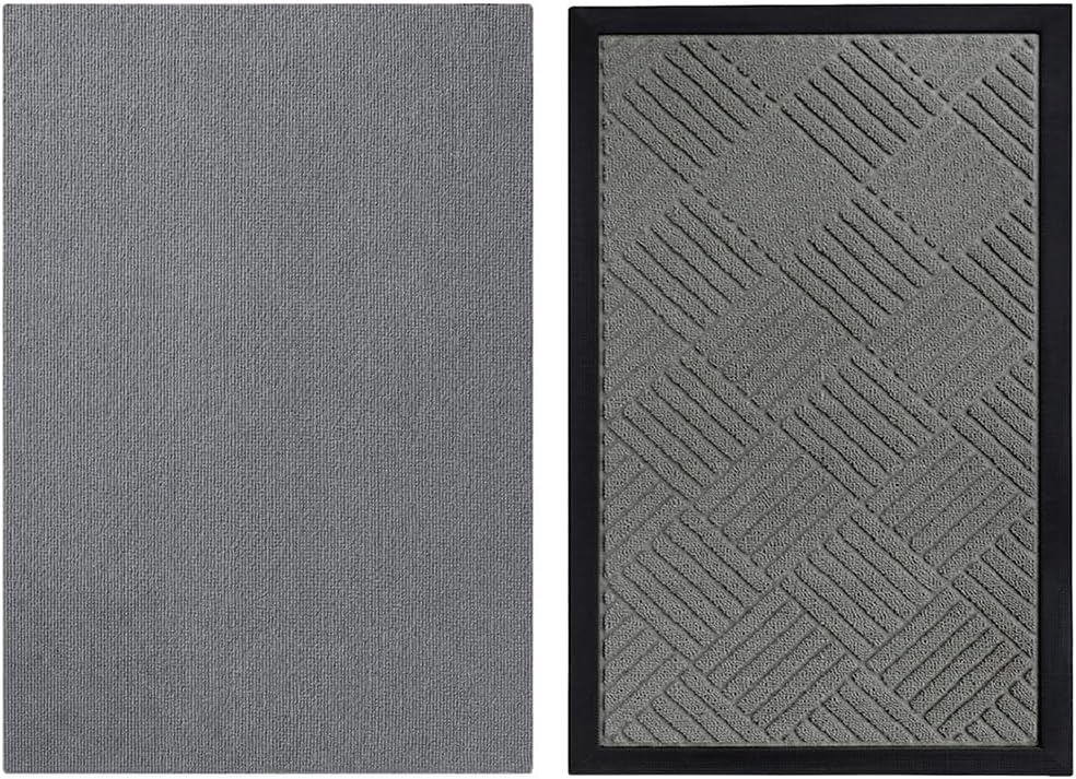GORILLA GRIP WeatherMAX® Door Mat, 17x29, Gray and Felt Cat Litter Mat, 24x17, Gray Bundle
