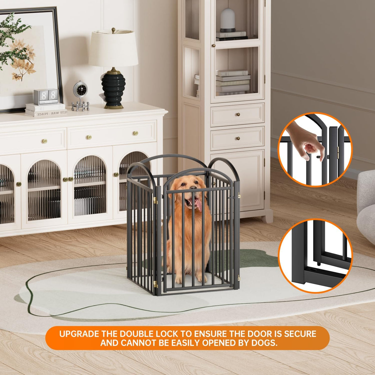 4 Panels Full Matel Freestanding Dog Gates with Door, 96"Extra Wide 32"Tall Free Standing Dog Pet Gate for Indoor & Outd