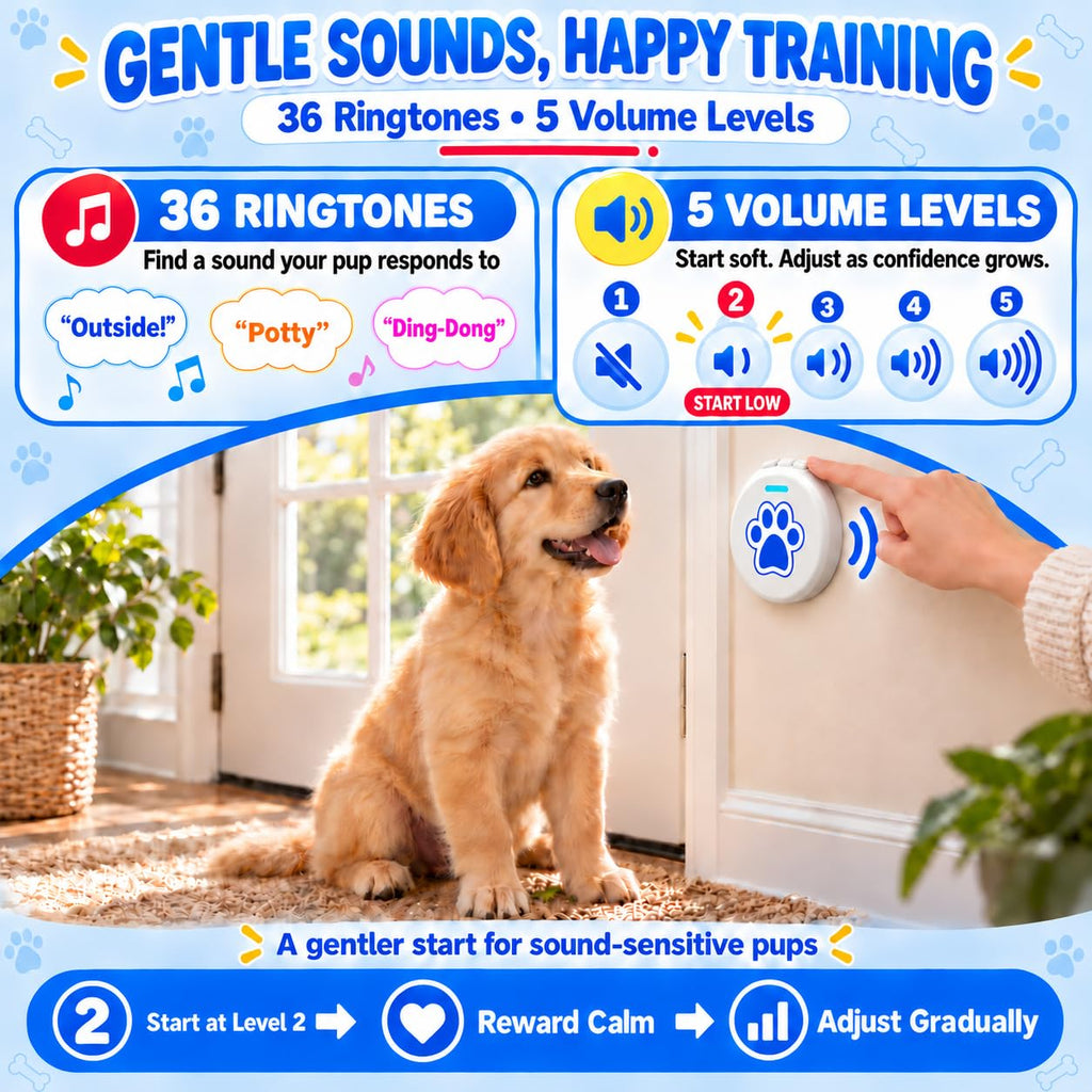 ChunHee Dog Training Bells for Door - Dog Door Bell for with 36 Custom Sounds | Dog Bell for Door Potty Training | Chew-Proof & Adjustable Volume (0-115dB) | Teach Puppies to Signal to Go Outside