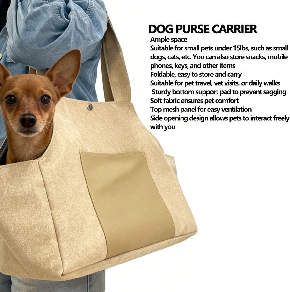 Yosoo Health Gear Dog Purse Carrier, Soft Nylon Handbag (Beige)