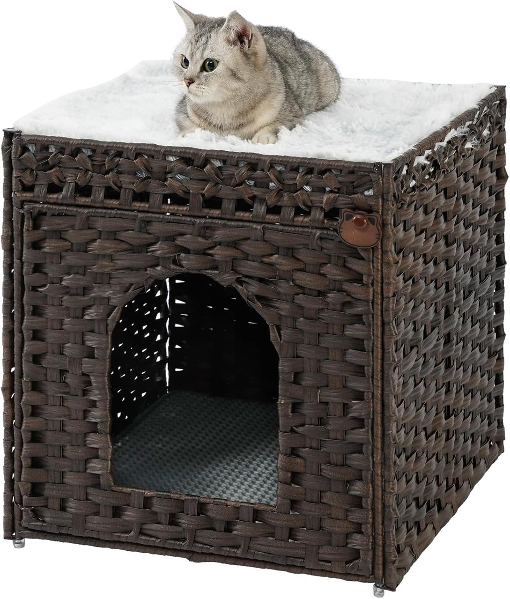 Cat Litter Box Enclosure Furniture, Hidden PE Rattan, Natural