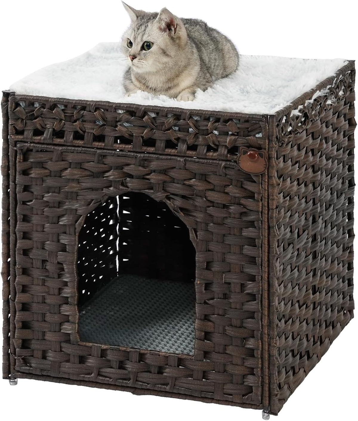 Cat Litter Box Enclosure Furniture, Hidden PE Rattan, Natural