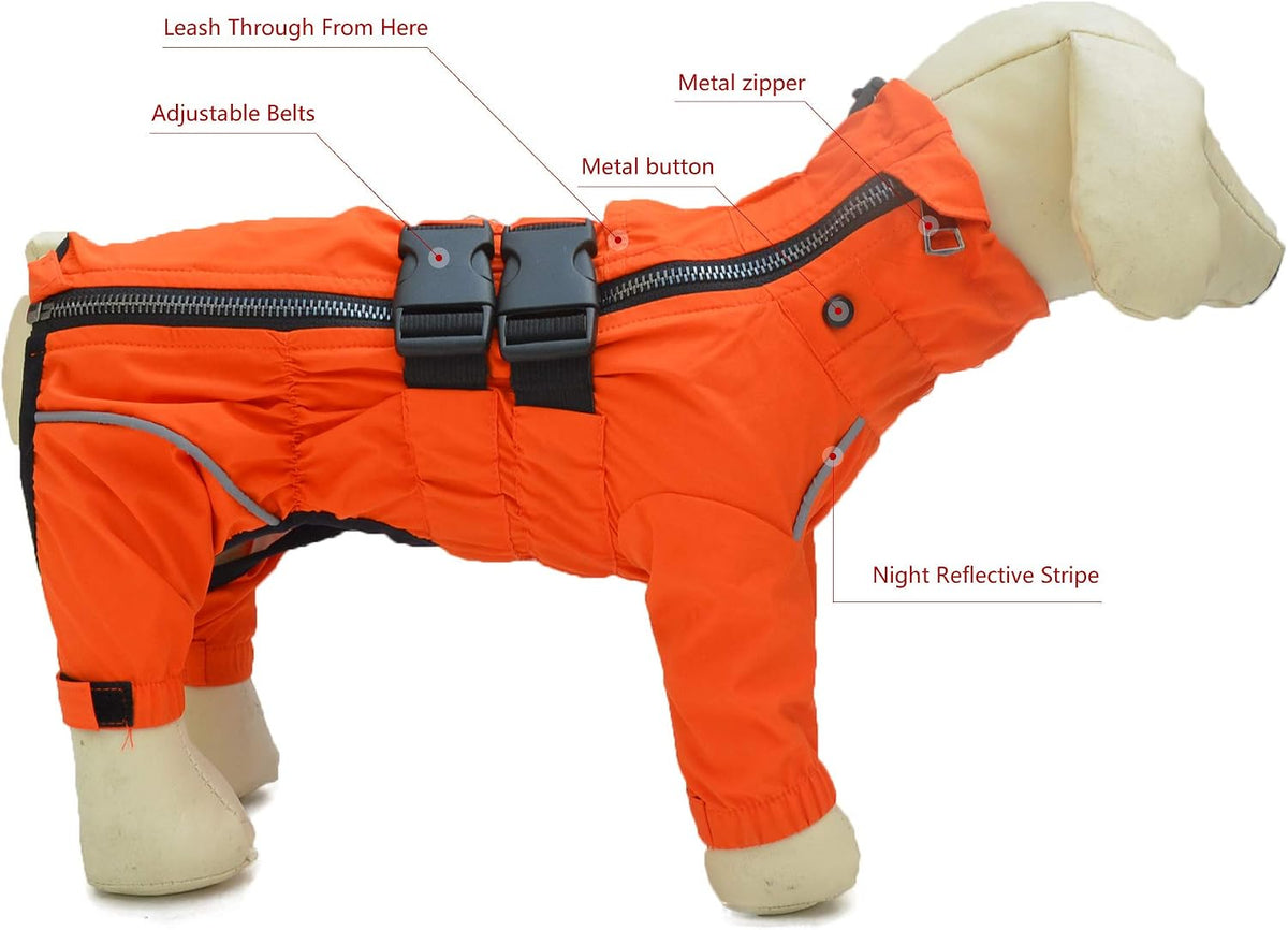 Lovelonglong Waterproof Dog Raincoat – 4-Leg Full Body Dog Rain Suit with Reflective Strips & Leash Opening, Outdoor Dog