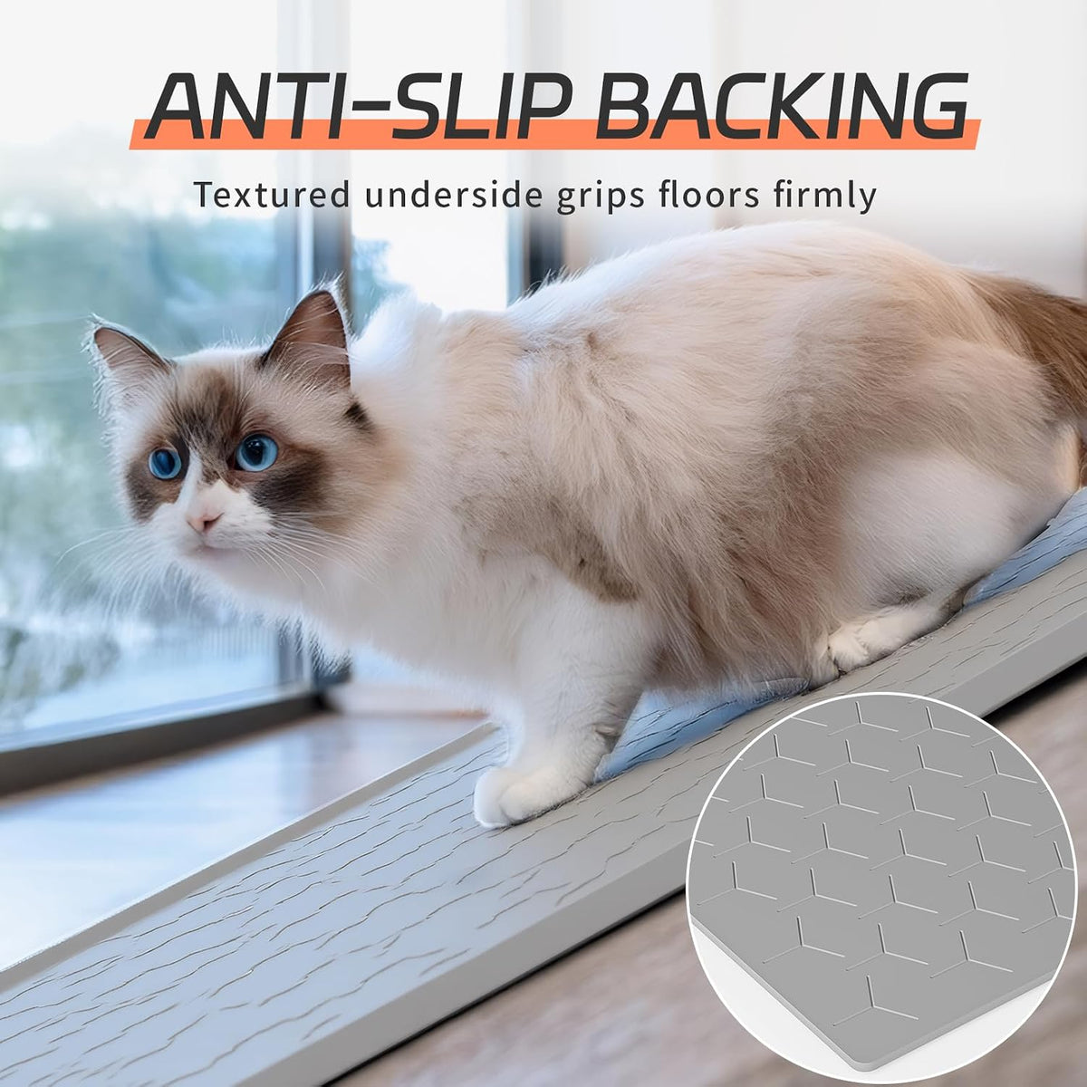 Silicone Cat Litter Mat, 24"x16", Raised Edge Waterproof, Grey