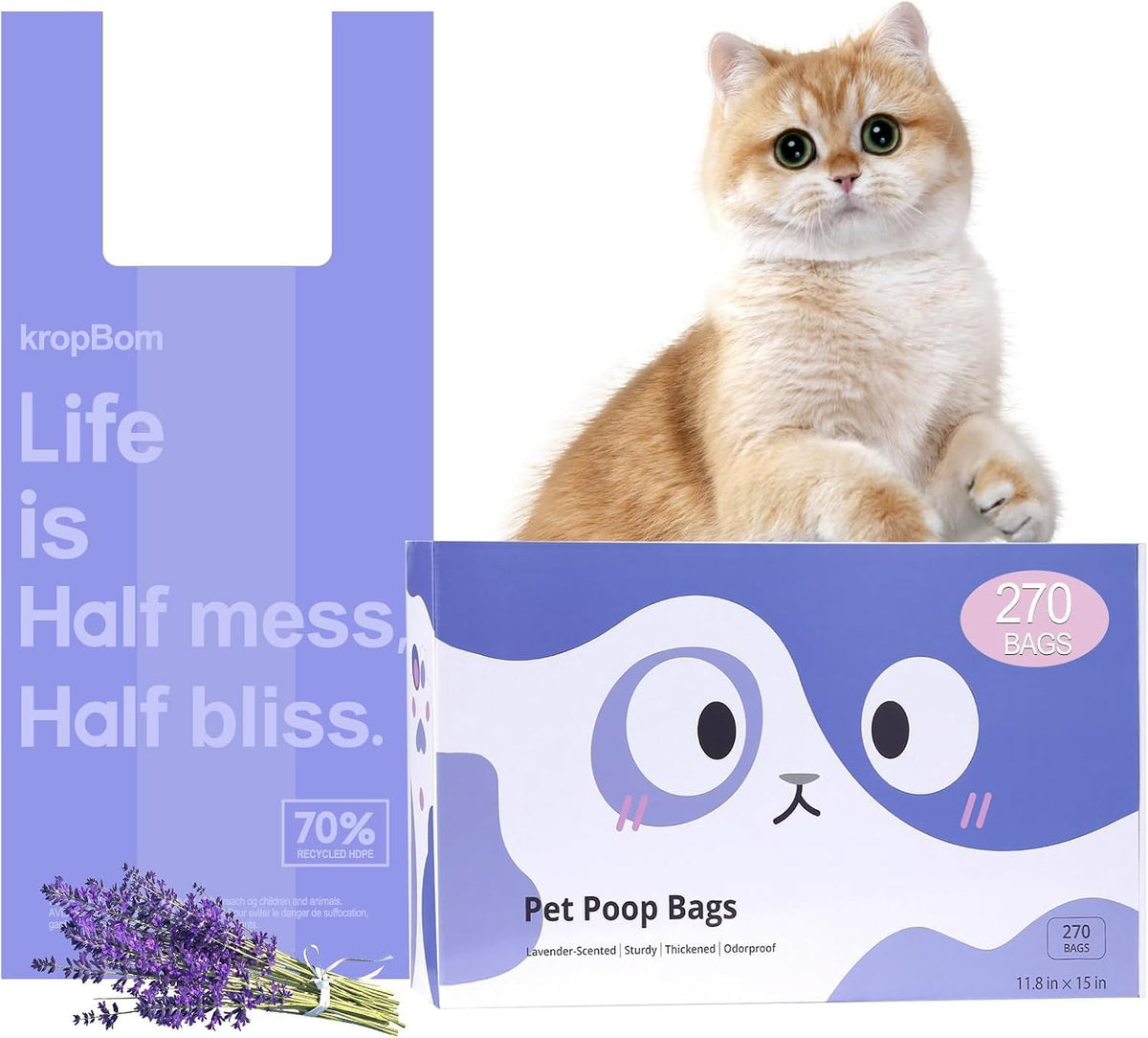 125 Count Cat Poop Bags with Handles, Disposable Litter Bags for Pet Poop, Extra-Thick Kitty Cat Waste Bags Easy Tie Lea