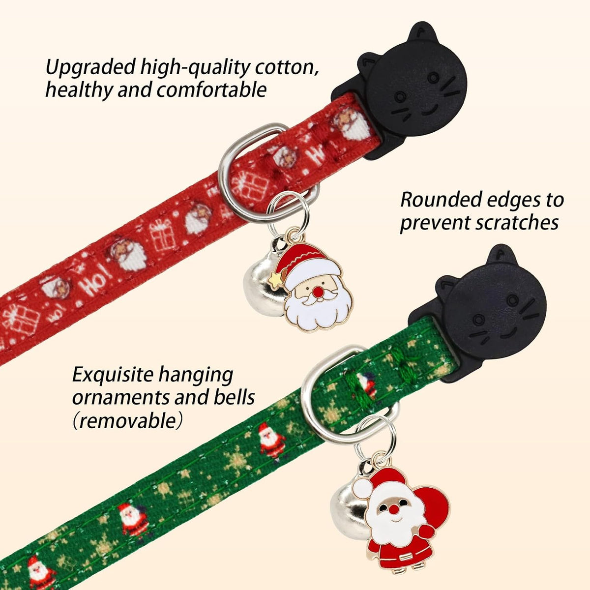 Christmas Cat Collar, Cotton Breakaway Collars for Girl Boy Kittens, Santa
