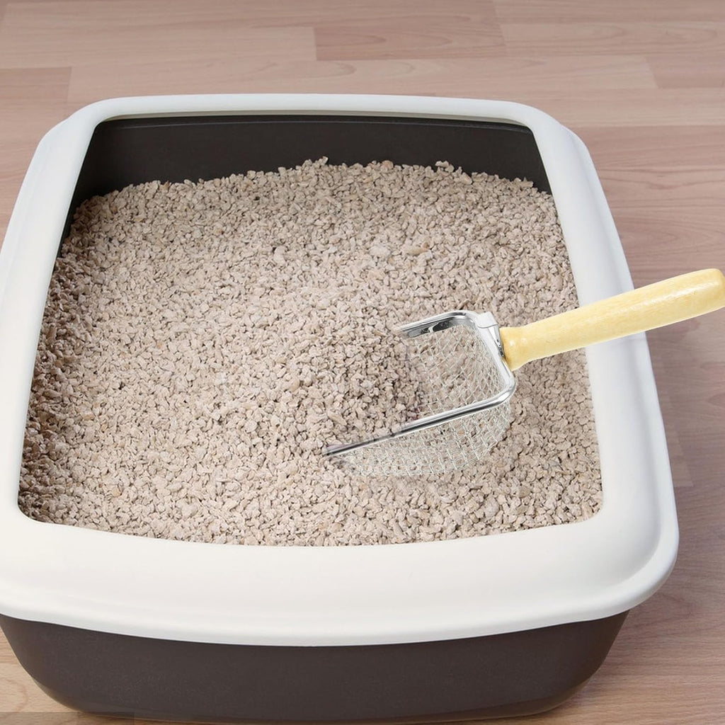 Stainless Steel Mesh Litter Shovel with Long Wood Handle for Terrariums