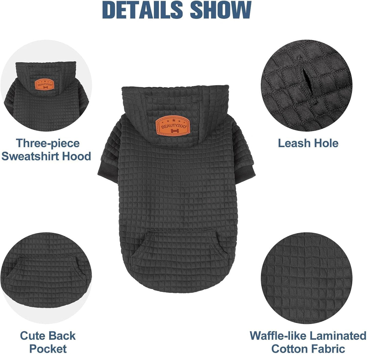 Dog Hoodies Sweater for Medium Dogs, Waffle‑Like Laminated Coat