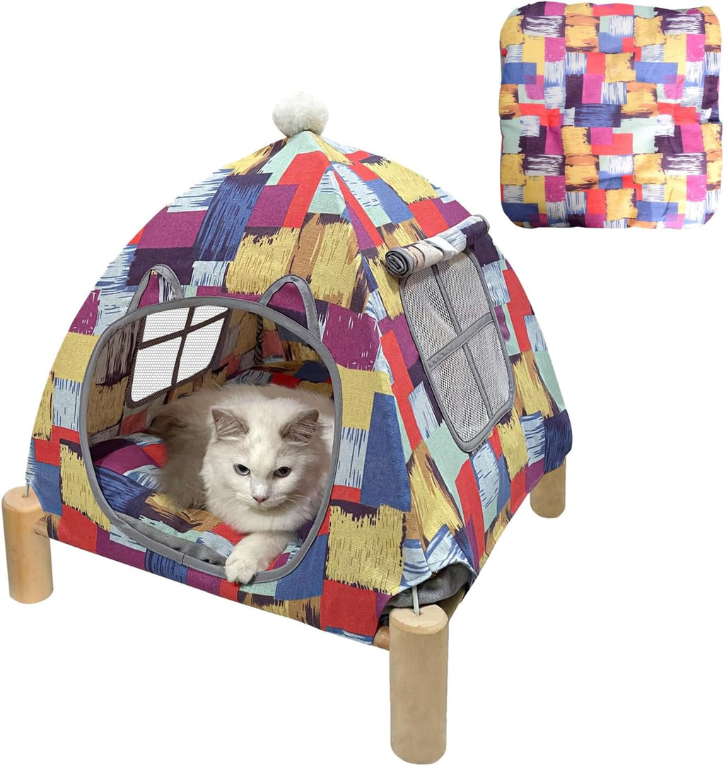 Pozico Cat/Dog Bed Hammock Cat Bed, Wooden Dog Elevated Indoor Outdoor Beds, Raised Cat Cots Furniture Pet Bed Puppy Bed
