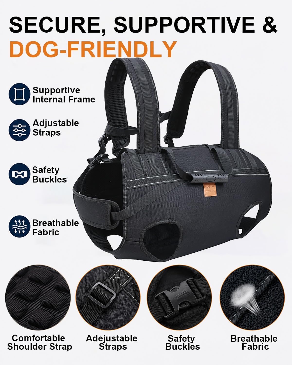 Large Dog Backpack for Hiking: Easy Carry 50-60 lbs Dogs for Entire Journey