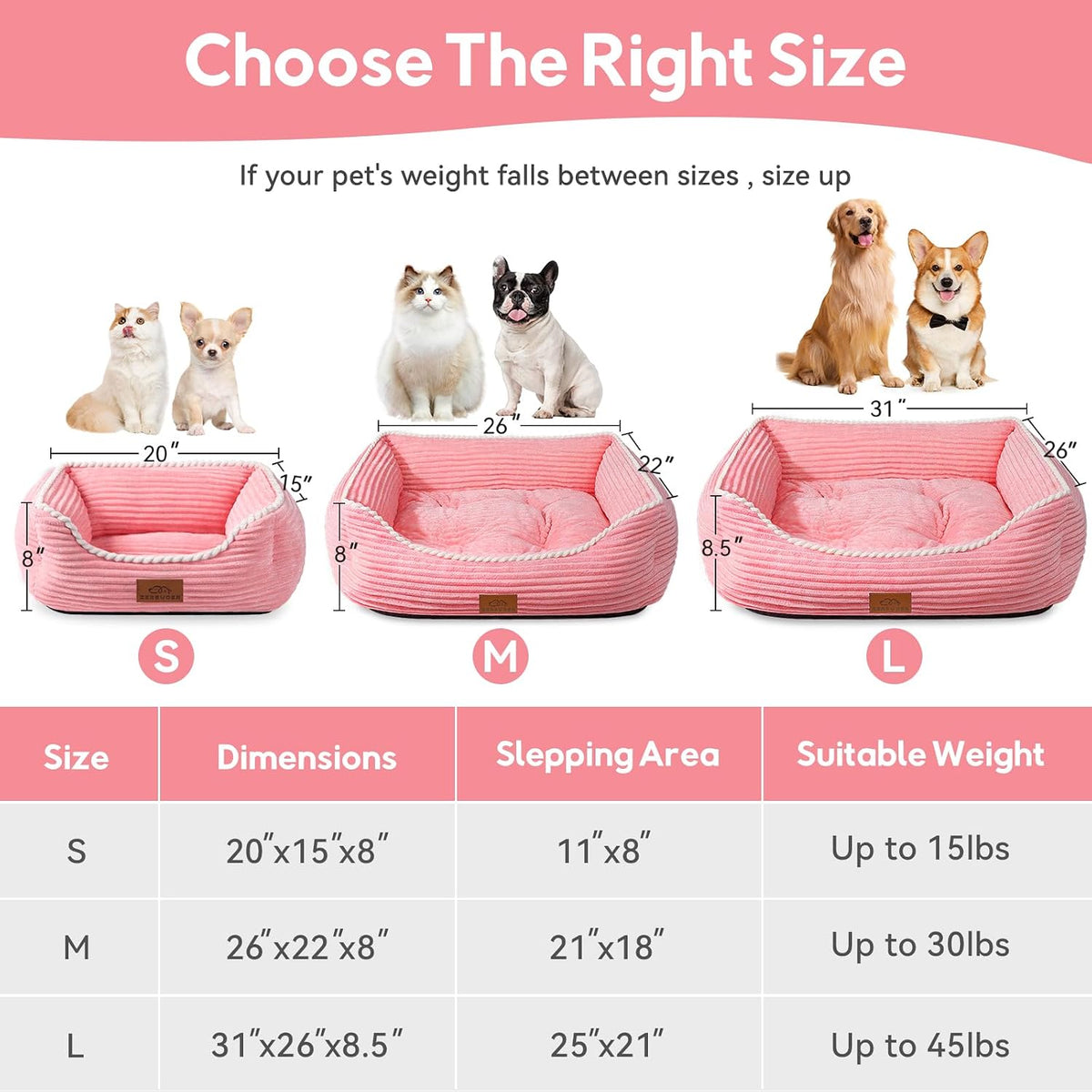 Zerbuger 25in Pink Rectangle Cat Dog Bed Machine Washable Sleeping Sofa