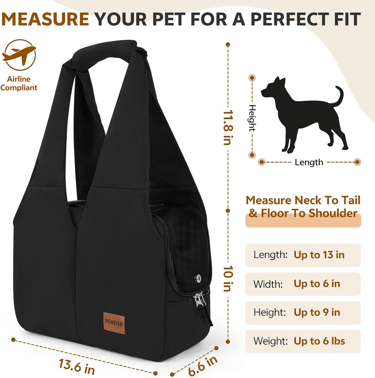 Dog Purse Carrier for Small Dogs and Cats, Soft-Sided Pet Tote Bag with 6 Large Pockets, Collapsible Travel Puppy Carrie