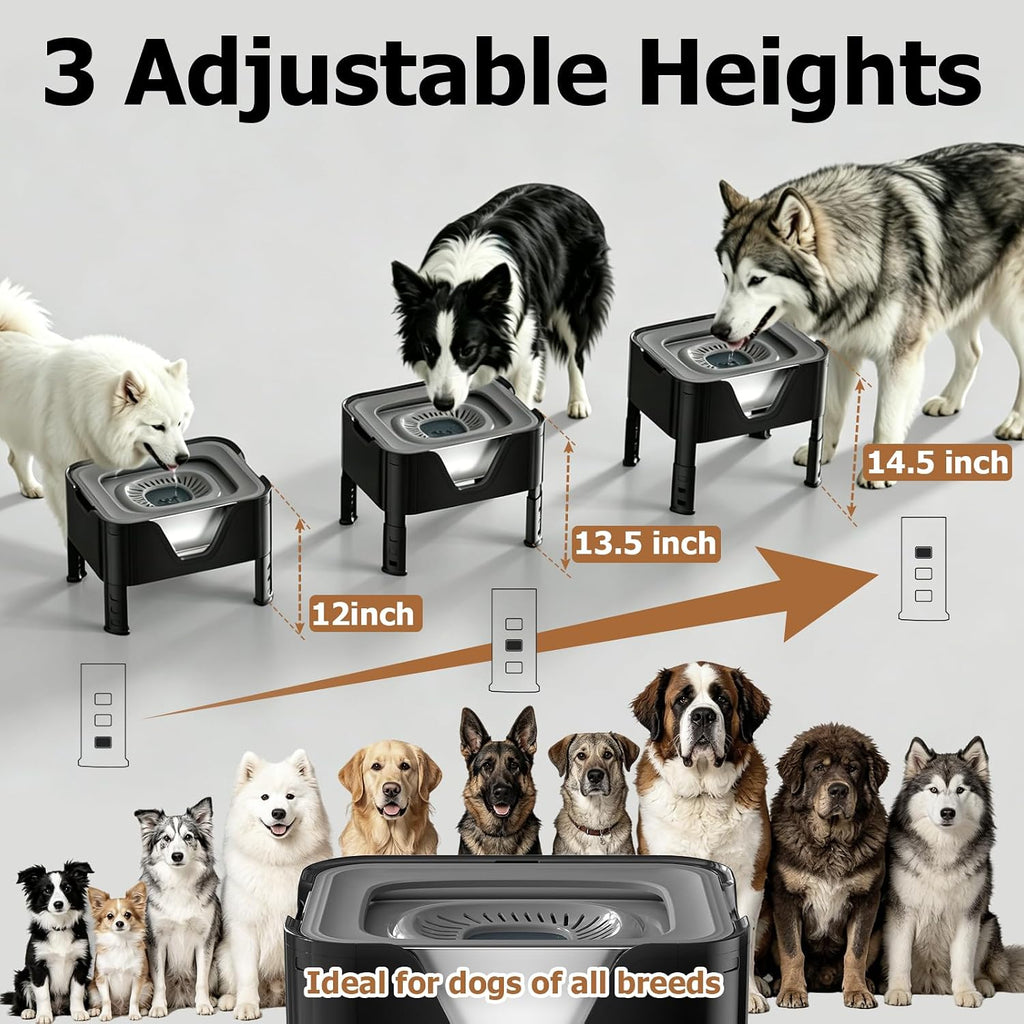Elevated Dog Water Bowl 12L, 3.1Gal No Spill Water Bowl for Dogs with 4 Heights Adjustable Raised Dog Stand and 3 Filter
