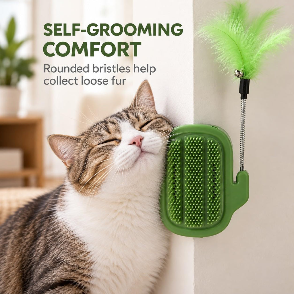 Cat 3/2-in-1 Cat Arch Self Groomer with Feather Wand，Blue