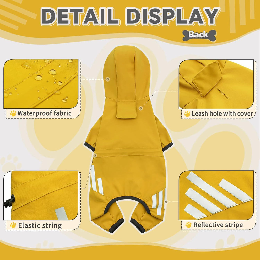 Dog Raincoat, Waterproof Dog Rain Jacket with Hood, Dog Rain Coat with Leash Hole, Reflective Strap for Small Medium Dog