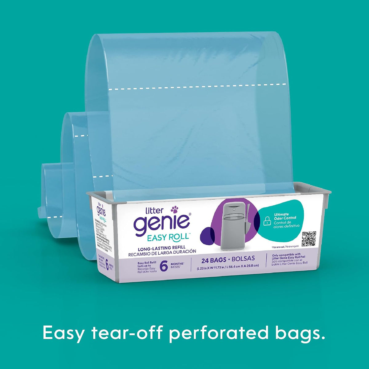 Bundle of Litter Genie Easy Roll Pail & Refill | Cat Litter Box Waste Disposal System for Odor Control with 2 Long Lasti