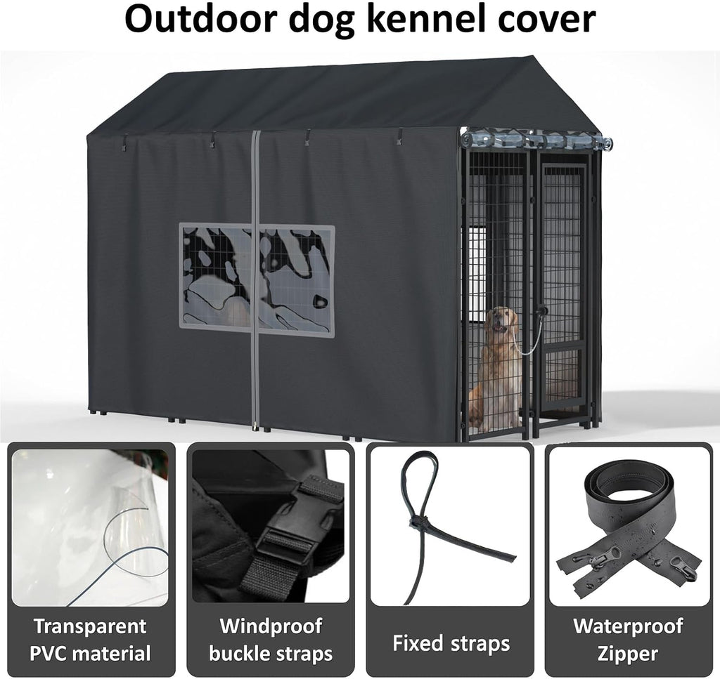 Outdoor Dog Kennel Cover, 8'Dx4'Wx6'H, Full Coverage Black