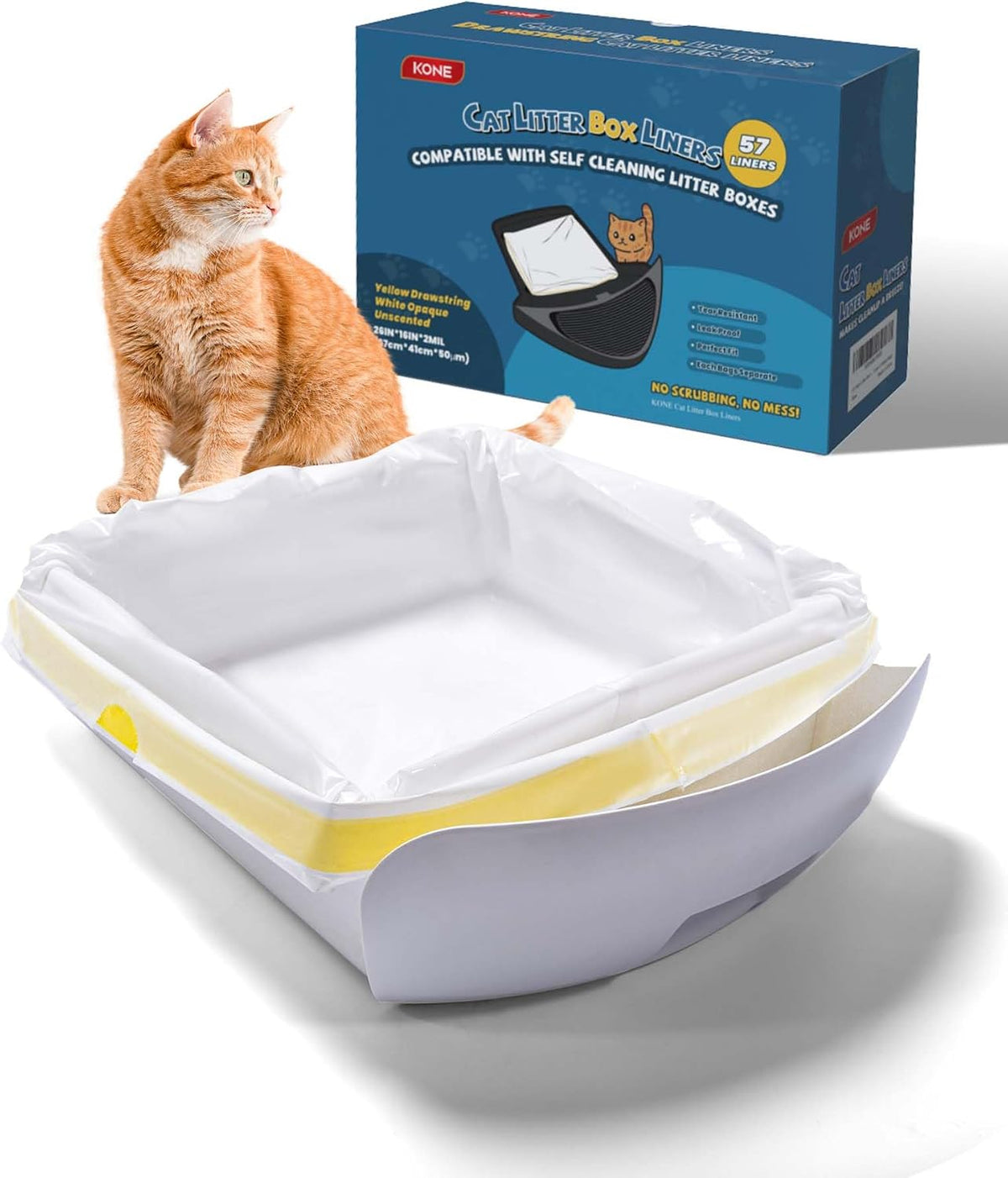 KONE Cat Litter Box Liners, 14 Count Jumbo Extra Durable Large Drawstring Kitty Litter Pan Bags Cat Waste Litter Bags Pe