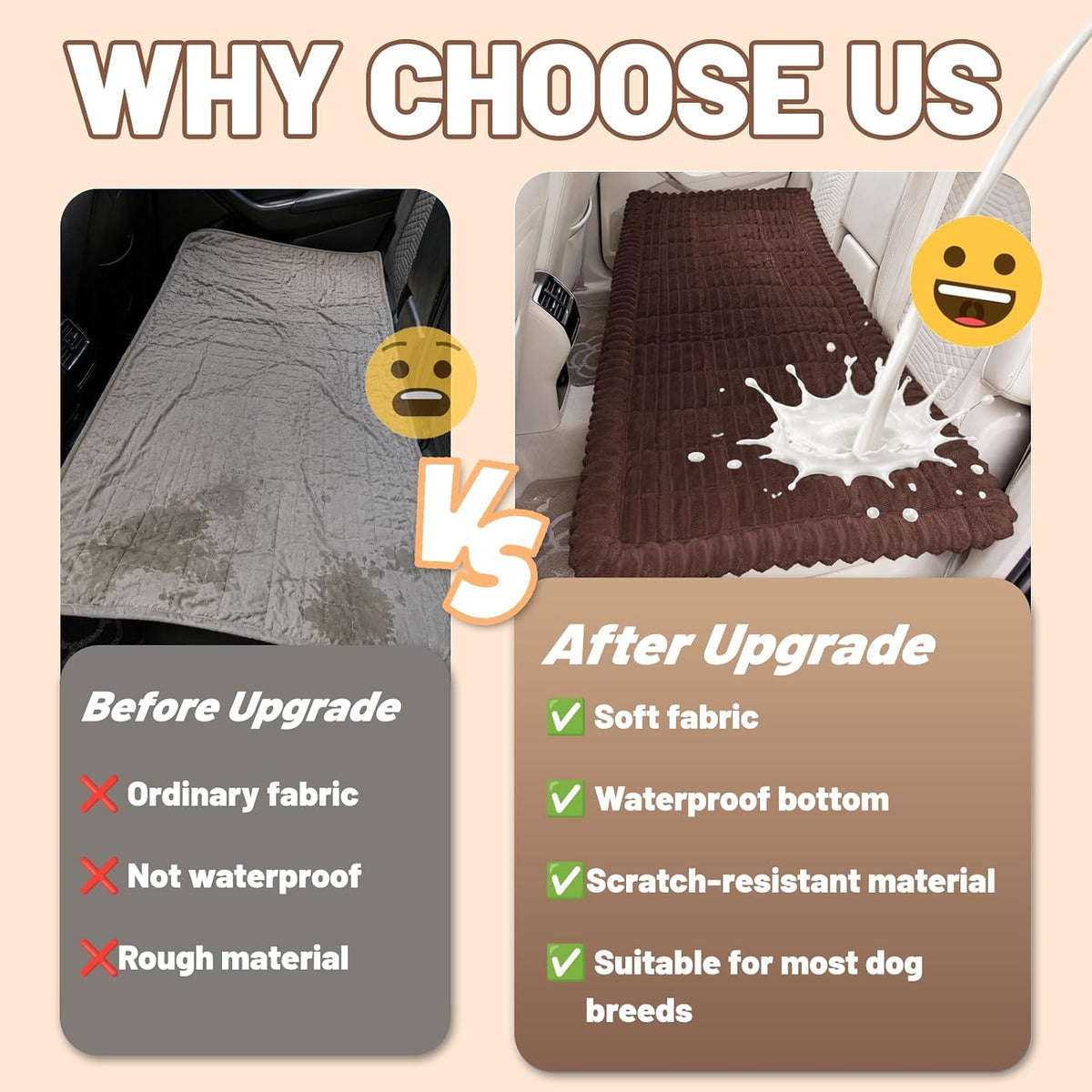Dog Car Seat Waterproof Bed Cover Back Seat Dark Brown 23.6”x51”