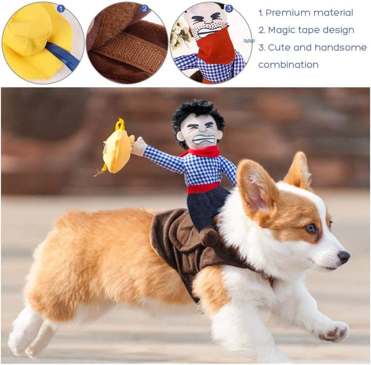 Cowboy Rider Dog Costume Dogs Outfit Knight Style Doll Hat Halloween Day Pet Costume (XL)