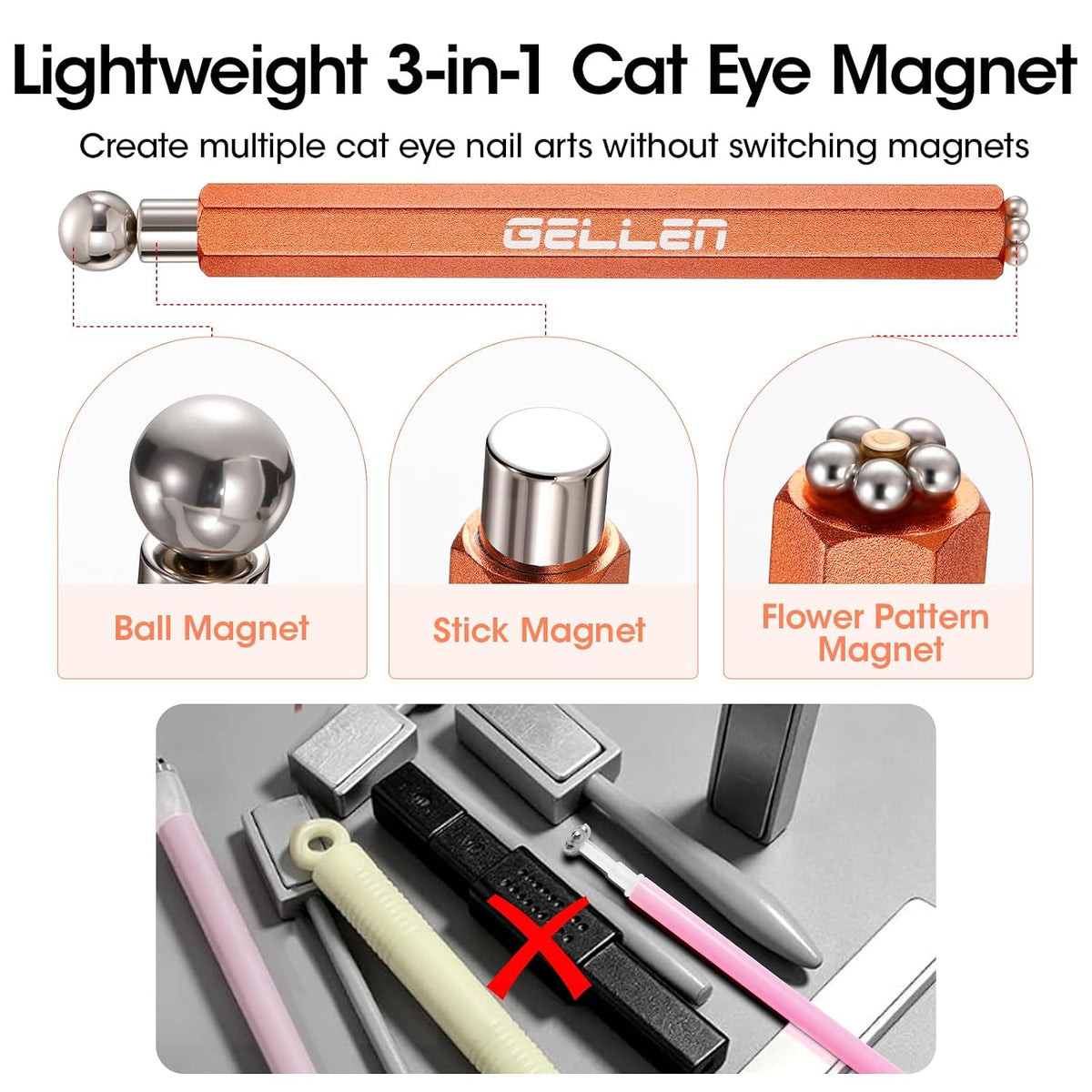 GELLEN Double-Ended Cat Eye Magnet Stick, Flower Magnet for Gel Polish