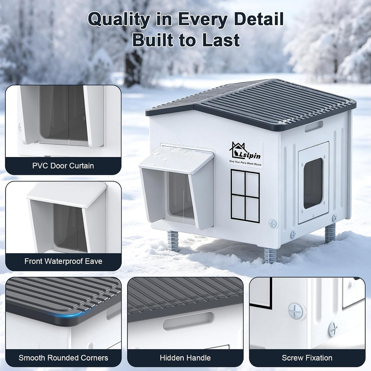 Heated Cat House for Outside Cats in Winter, Indestructible Heated Outdoor Cat House Weatherproof with Elevated Feet & E