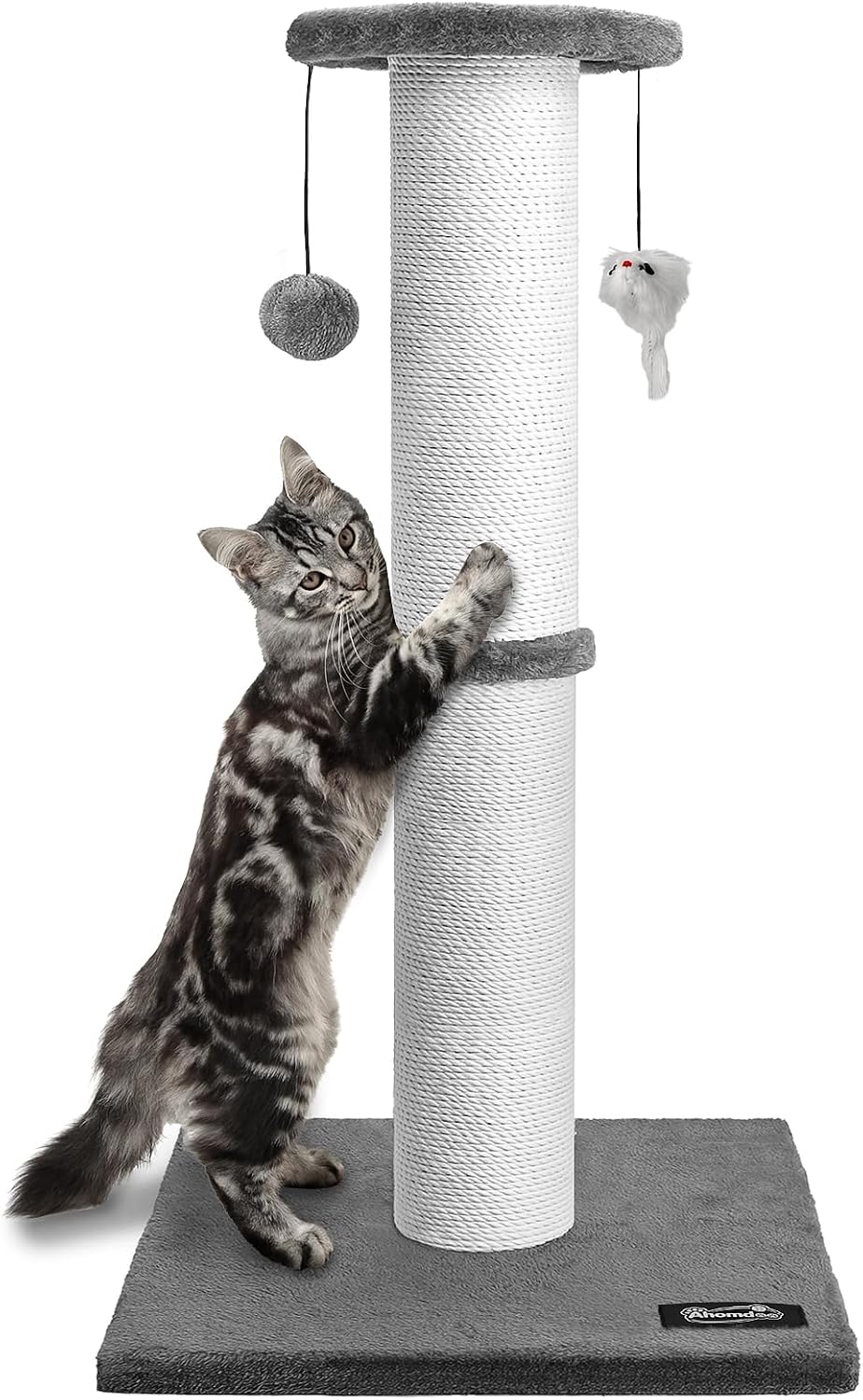 34-Inch Tall Cat Scratching Post for Large Cats, Stable Base, Gray