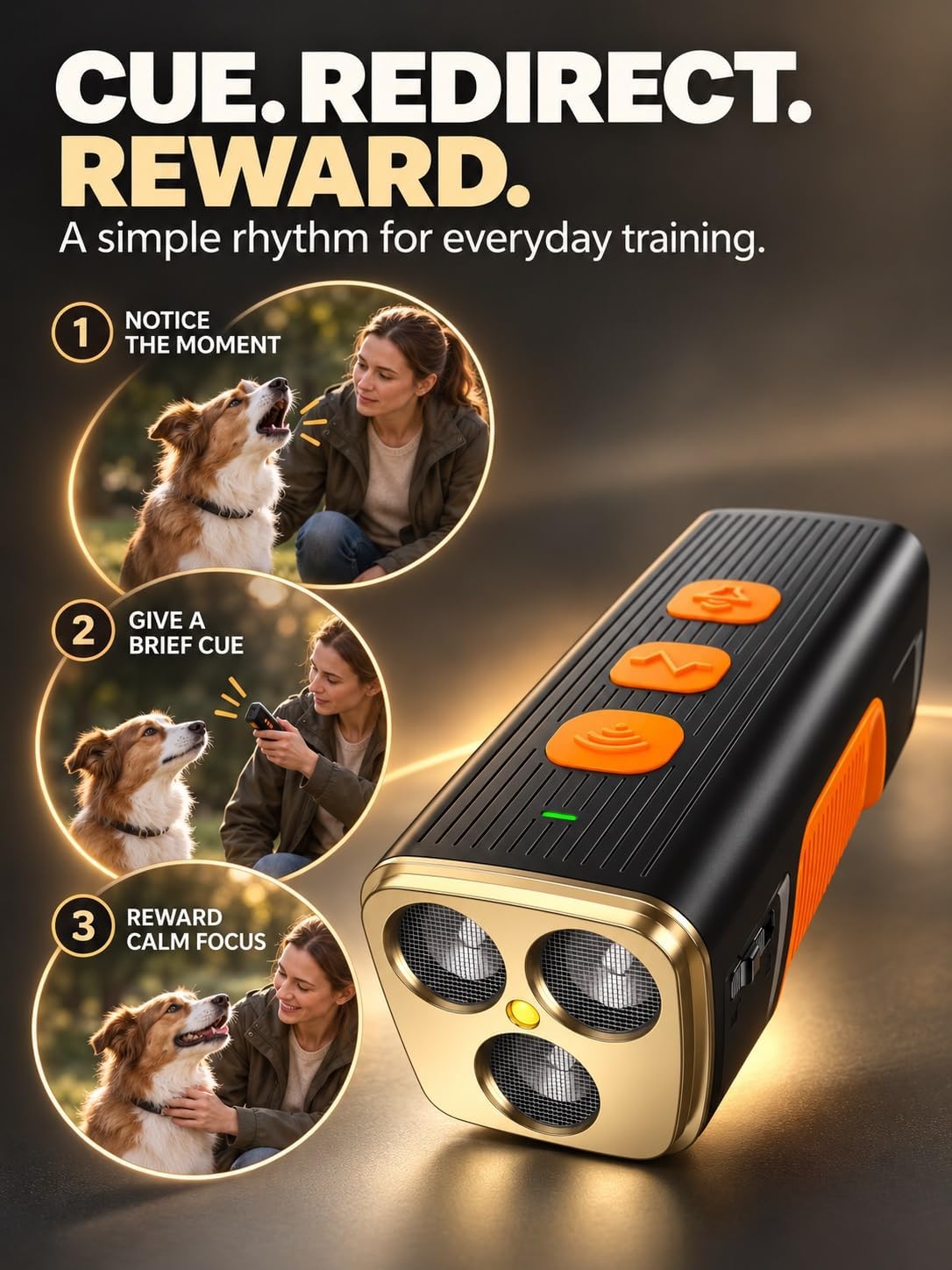 Ultrasonic Dog Bark Deterrent Device with LED Flashlight & Beep