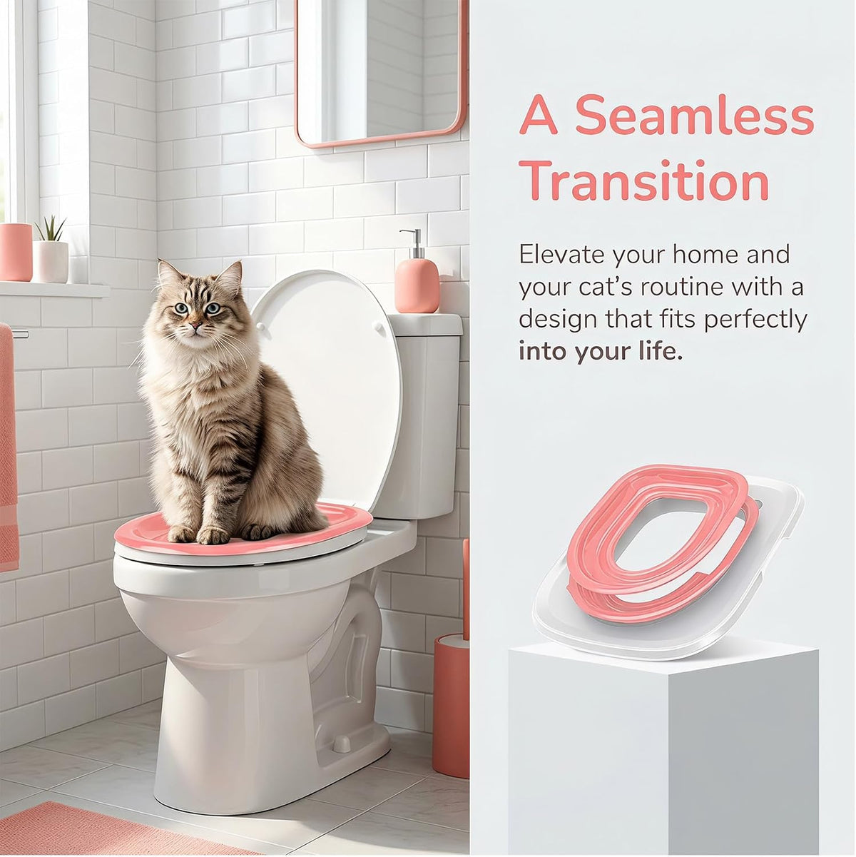 Cat Toilet Trainer Kit, Universal Cat Toilet Training Systems, Pink