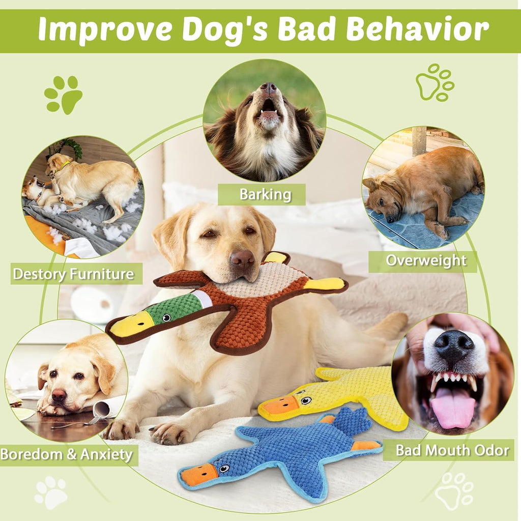 Dog Toys 3-Pack Cute Duck Shapes Puppy Toys No-Stuffing Squeaky and Crinkle Interactive Dog Chew Toy for Small to Large 