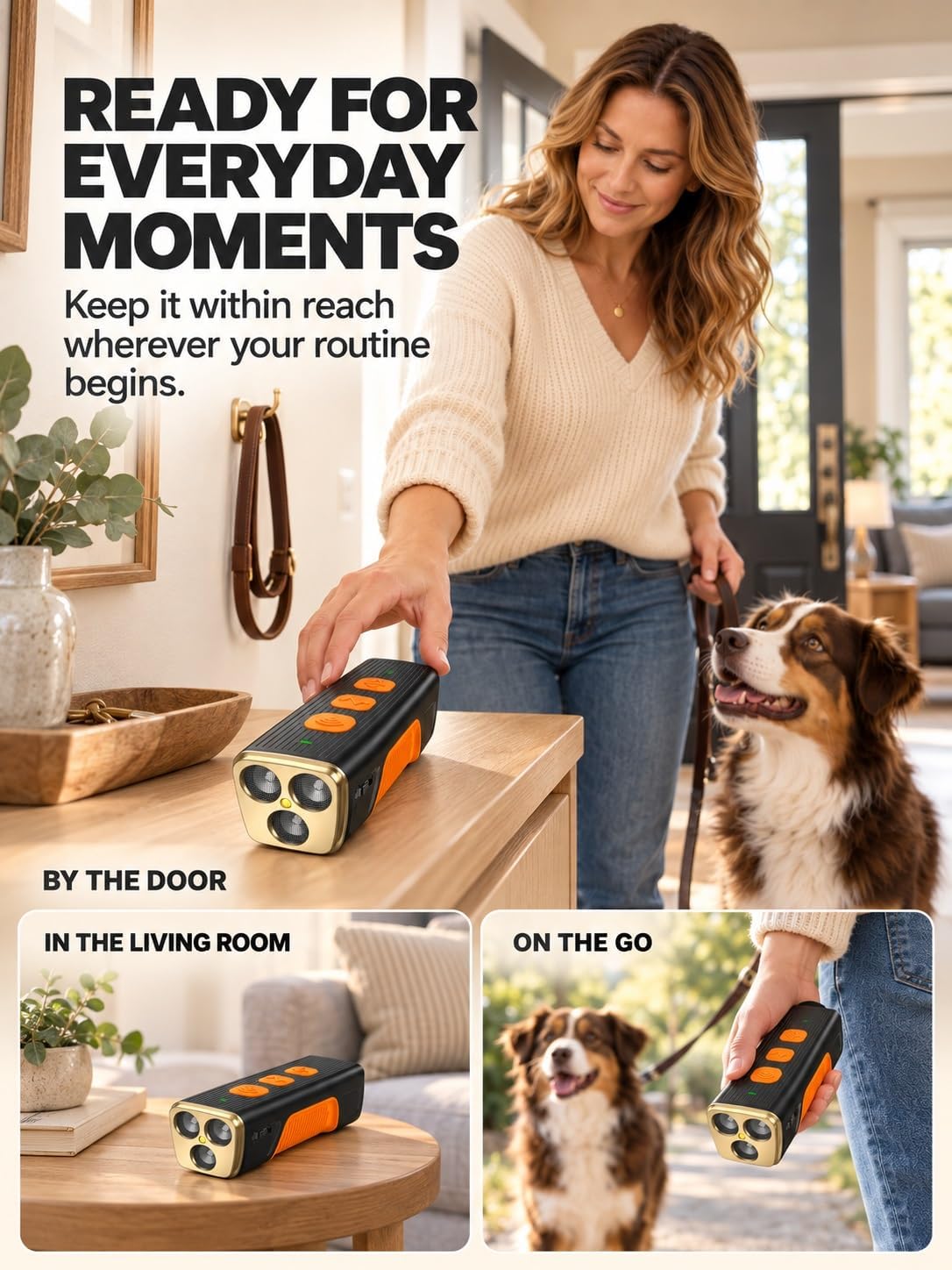 Ultrasonic Dog Bark Deterrent Device with LED Flashlight & Beep