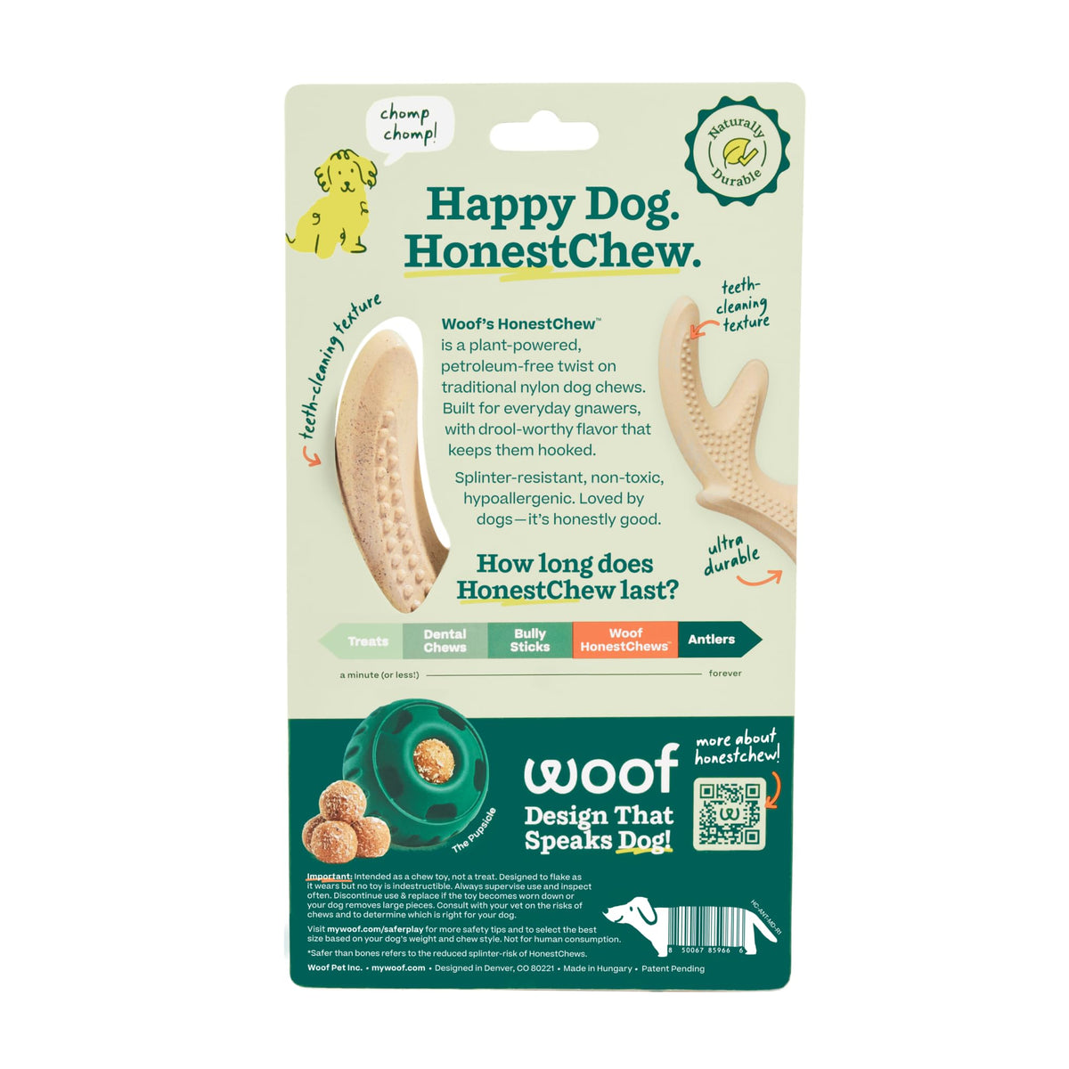 WOOF HonestChew Antler Dog Chew Toy for Dogs 25-60 lbs