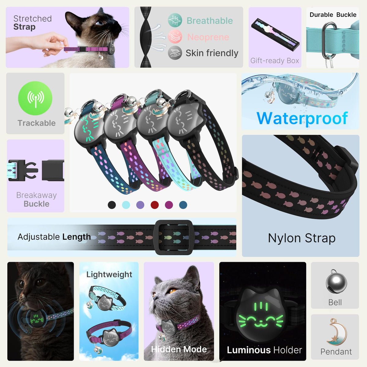 AirTag Cat Collar: Reflective Breakaway Collar, Hidden AirTag Holder