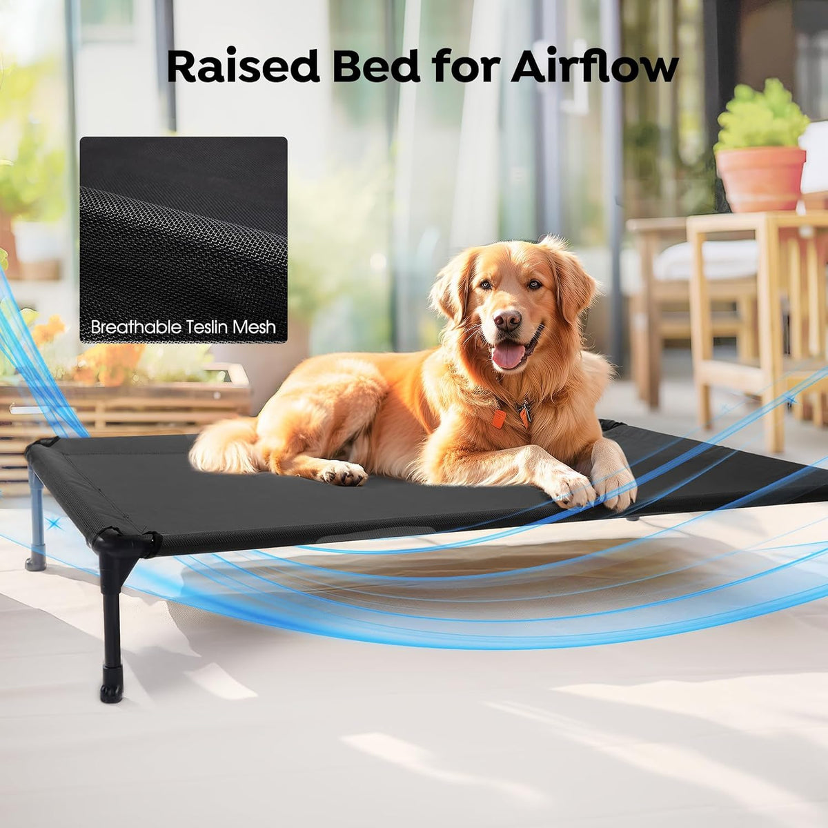 Veehoo Outdoor Elevated Dog Bed with Waterproof Bolster Cushion, Cooling