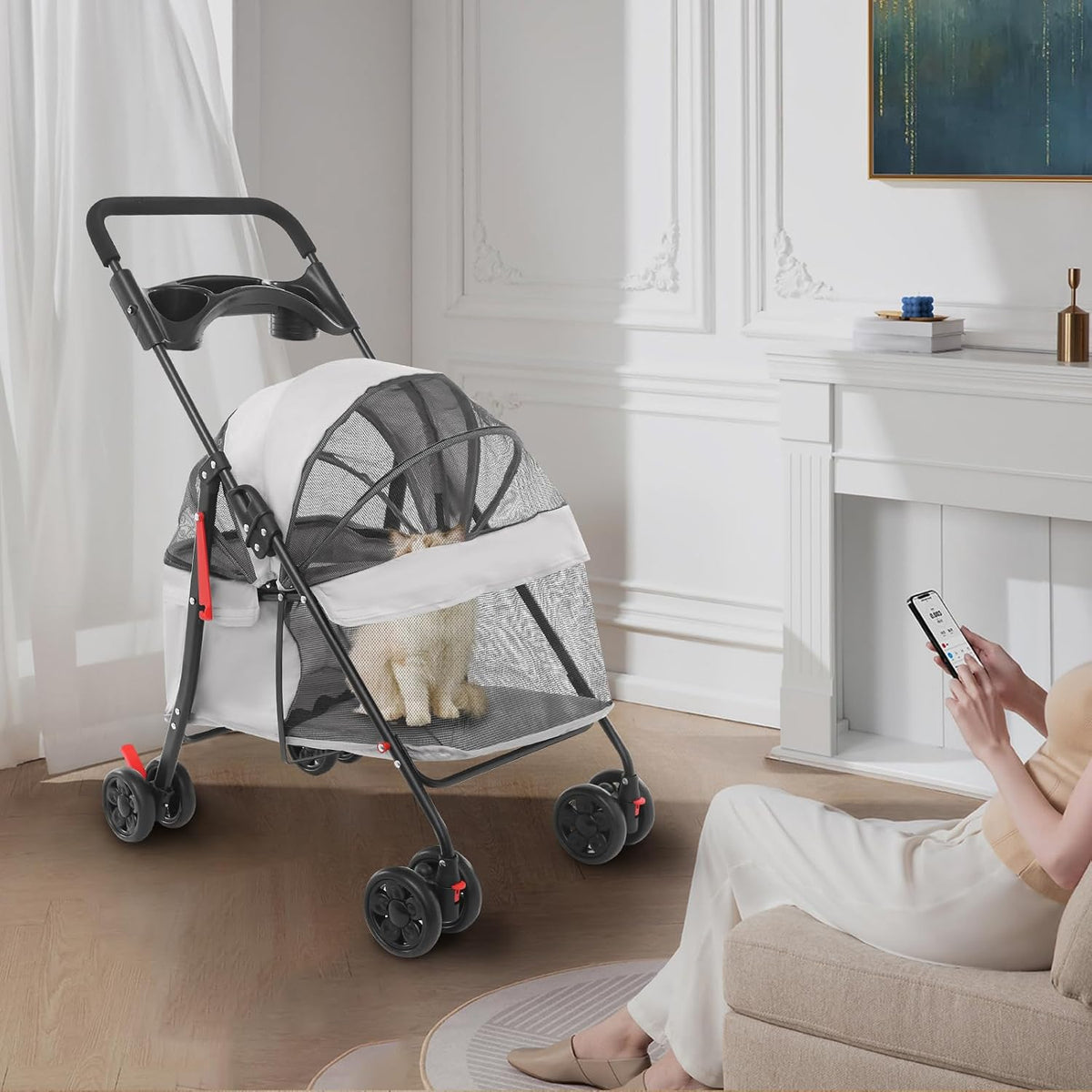 Pet Stroller for Small/Medium Dogs & Cats, Foldable 4 Wheels Dog Strollers