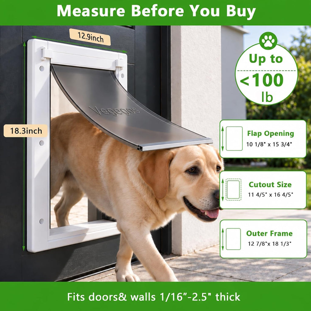 Large Dog Door for Door, Durable Plastic, Magnetic Pet Door with Lock Panel