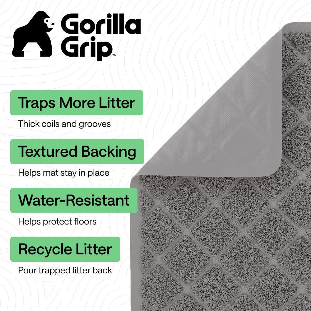 GORILLA GRIP Cat Litter Mat, Coiled Mesh Trapping Mats, 24x17 Gray