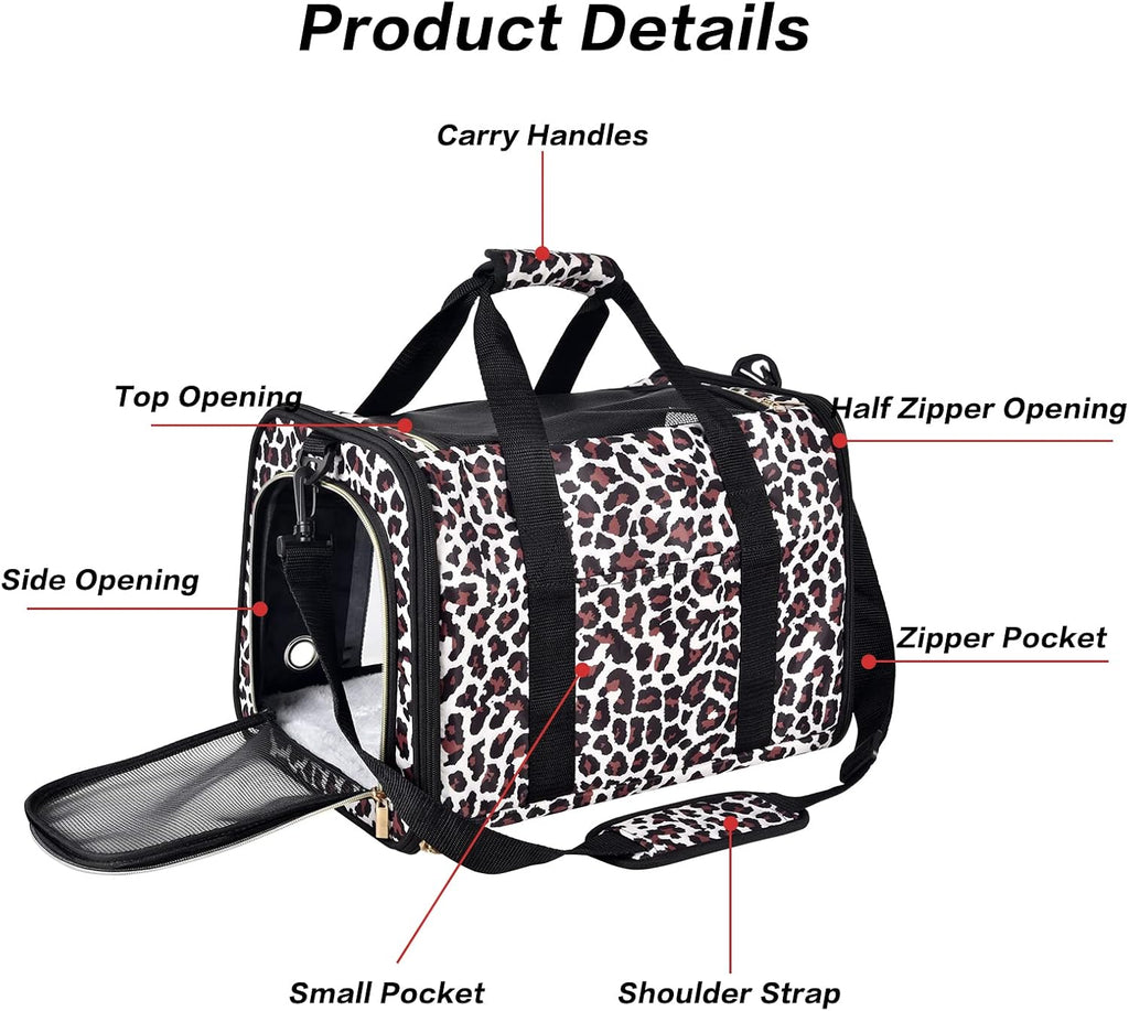 Petmolico Cat Carrier Soft-Sided Airline Approved, Medium, Medium, Leopard