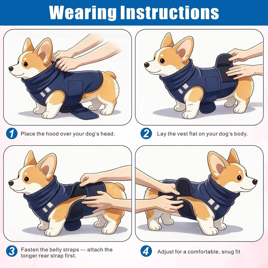 Idepet Dog Anxiety Vest with Hood, All-in-One Anxiety Relief Thunder Wrap for Dogs, Ideal for Thunderstorm, Fireworks, T