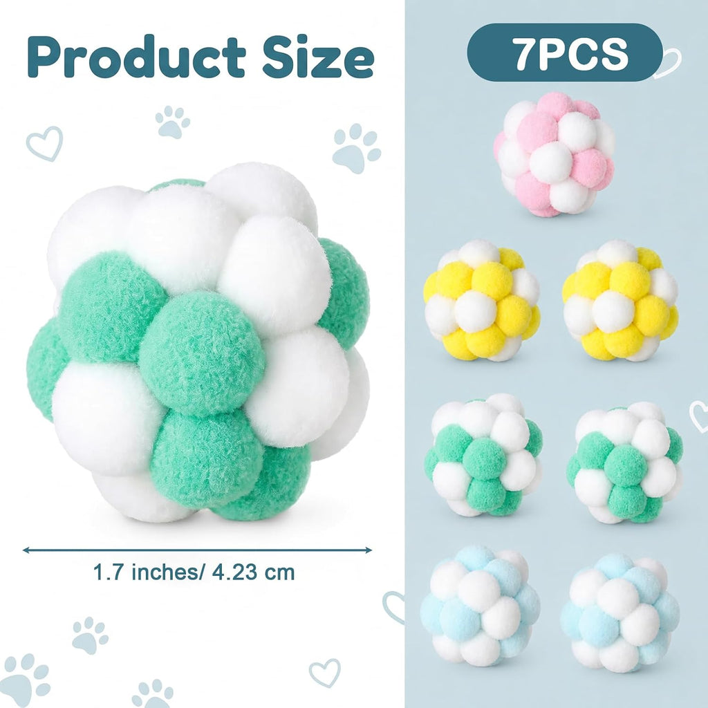 7 Pcs Interactive Cat Ball Toy Cat Pom Pom Balls with Bells