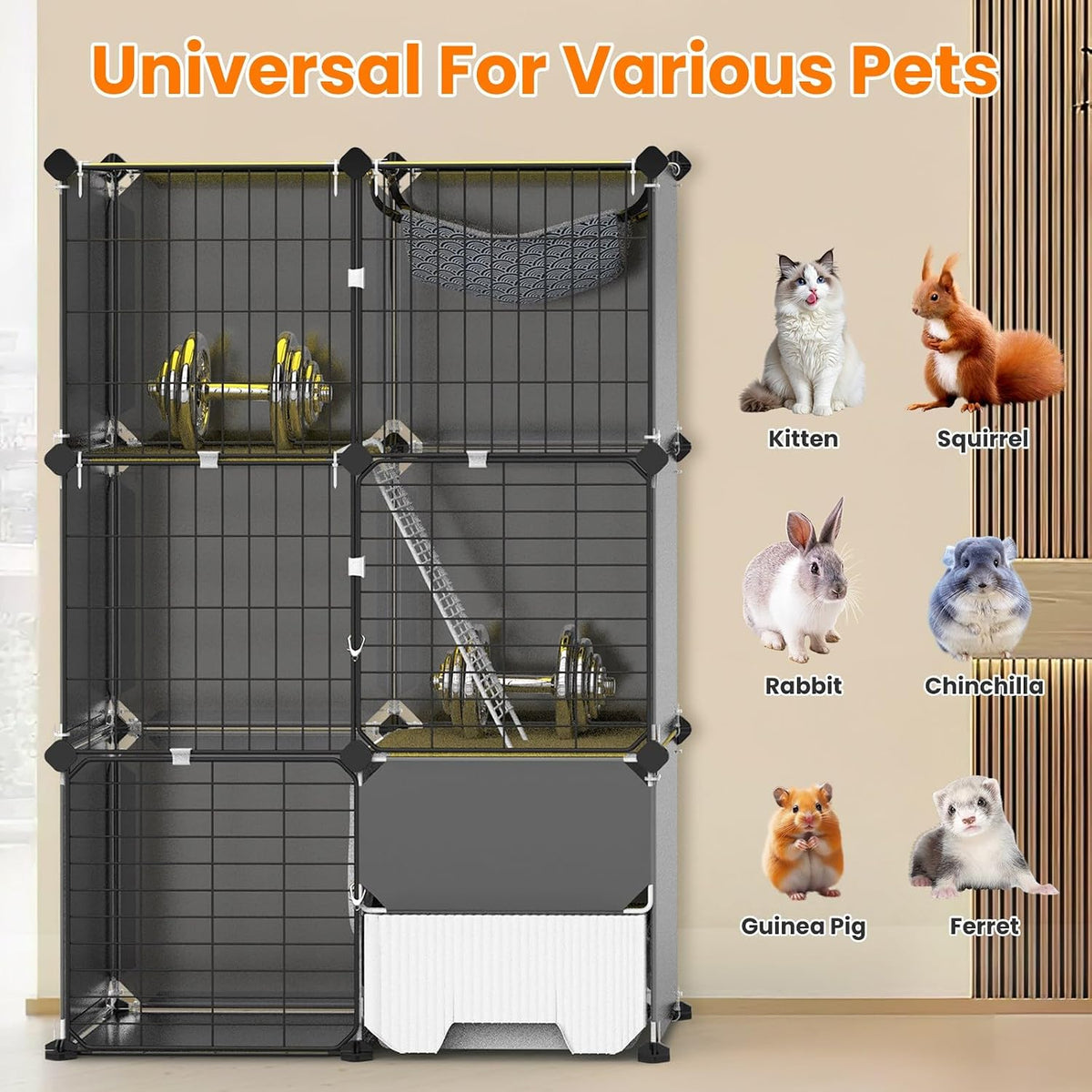 3-Tier Cat Cage, Indoor Cat Playpen with Litter Box for 1-2 Kittens