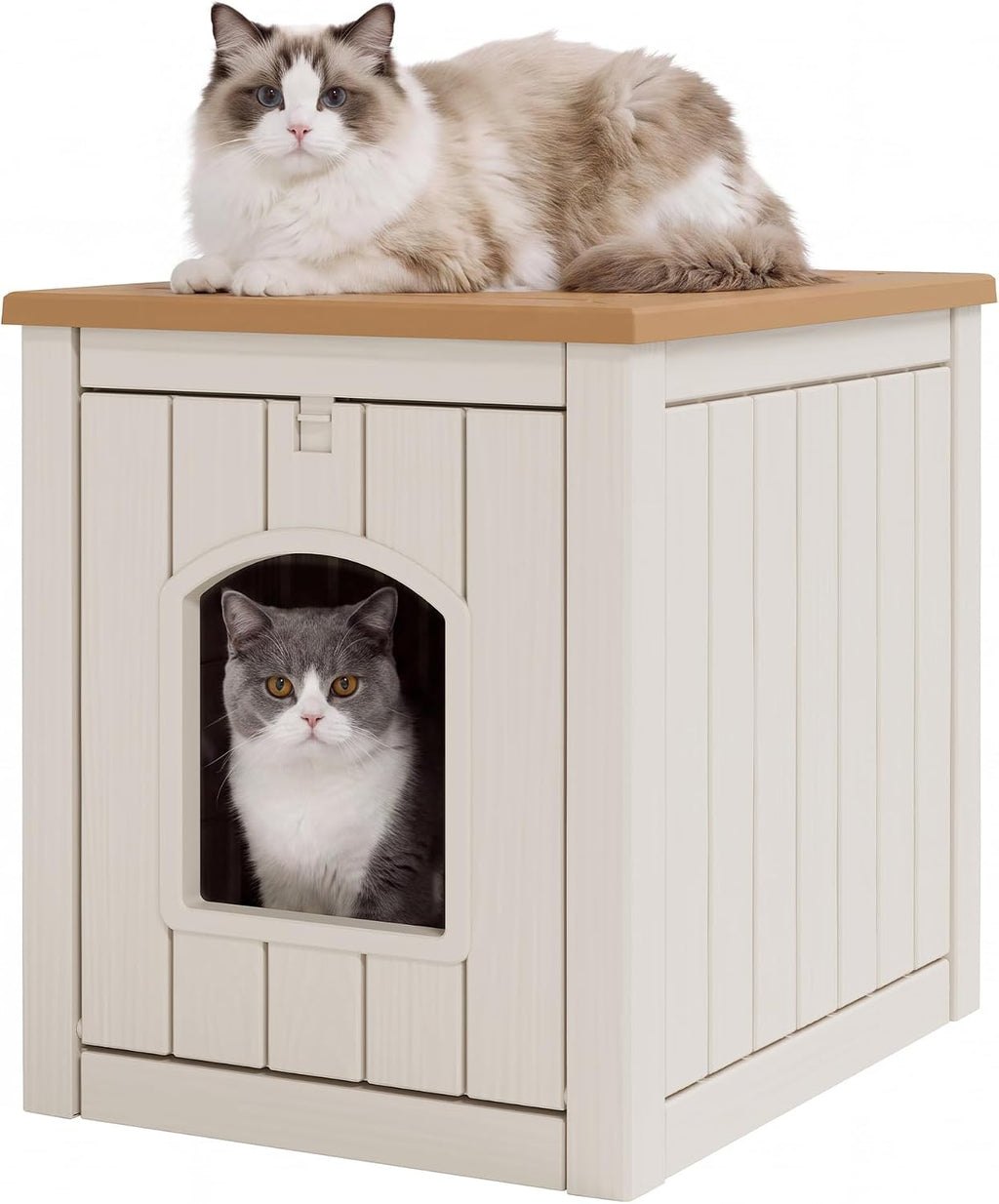 Outdoor Cat House Weatherproof, Resin Cat Houses for Outdoor Indoor Cats, Cat Box Enclosure, Cat Bed Easy to Assemble & 