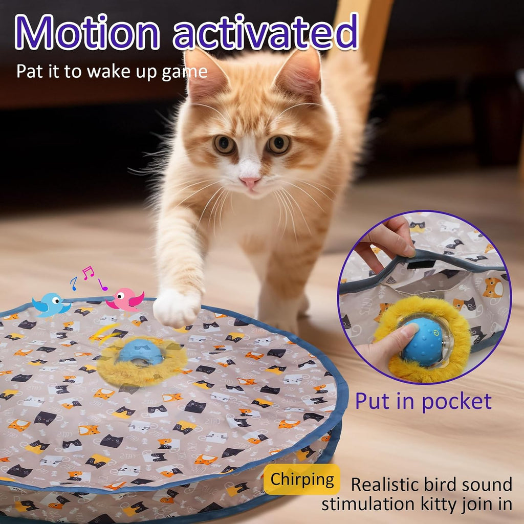 Giociv Interactive Cat Toys Ball Fast Rolling in Pouch, Motion Activate Chirping Cat Toy Hide and Seek Mouse Catching Ga