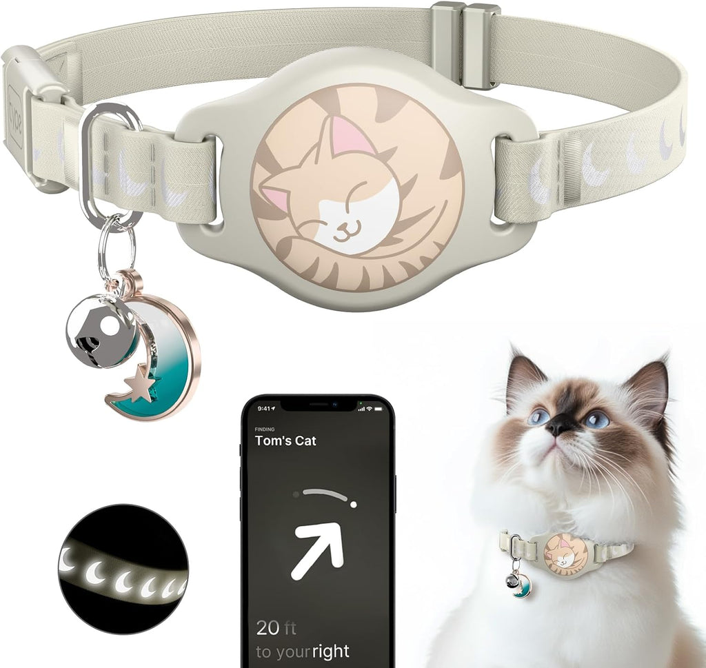 Cat Tracker Collar with Finder Tag - Waterproof Airtag Cat Collar, Black