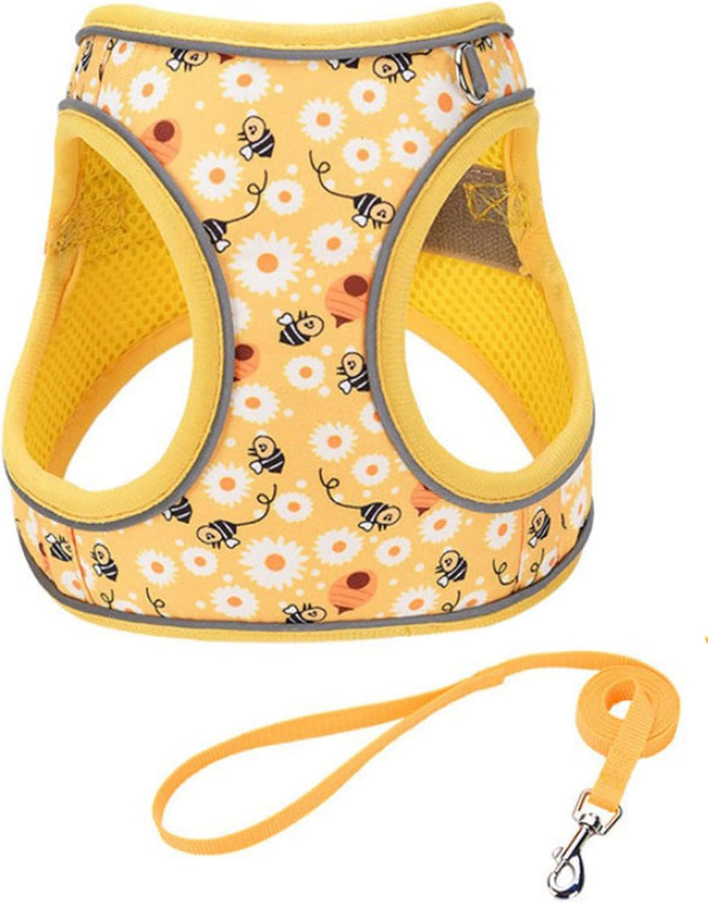 XXS Yellow Flower Pattern Dog Harness and Leash Set,No Escape Harnesses for Training Walking，Breathable Adjustable Puppy