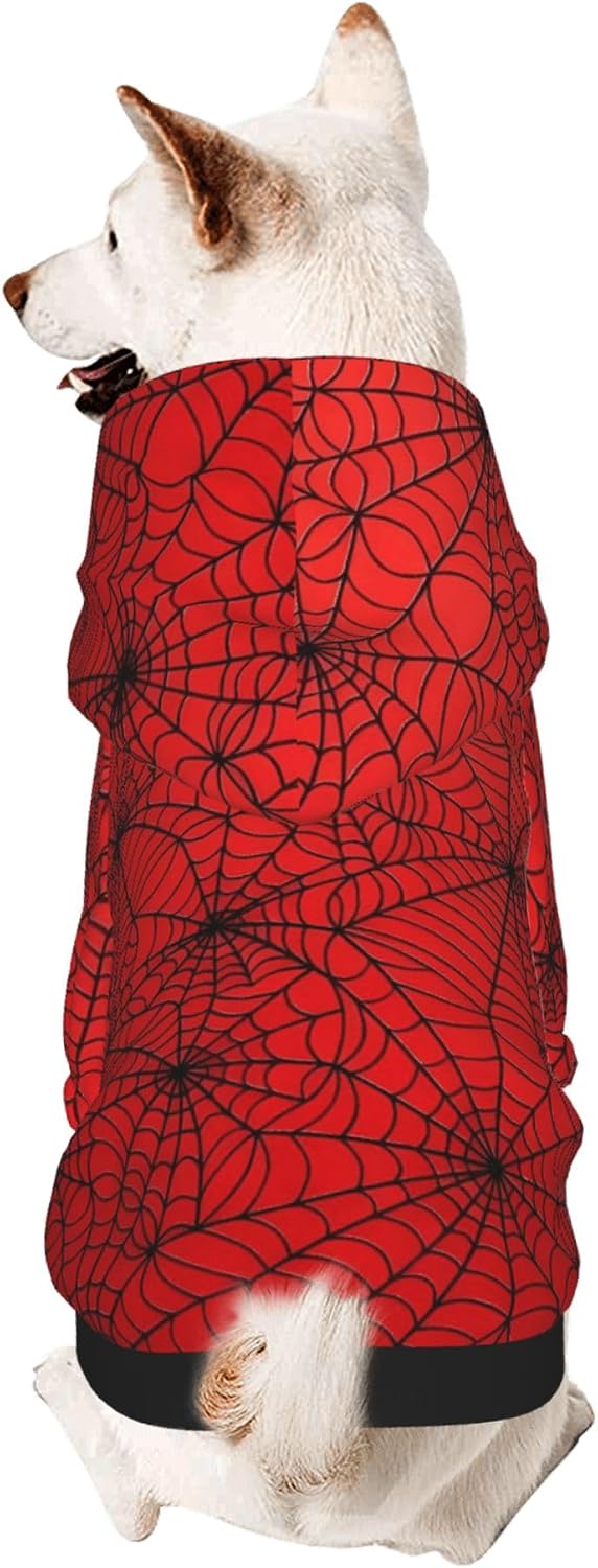 Red Spider Web Small Pet Hoodies Dog Clothes