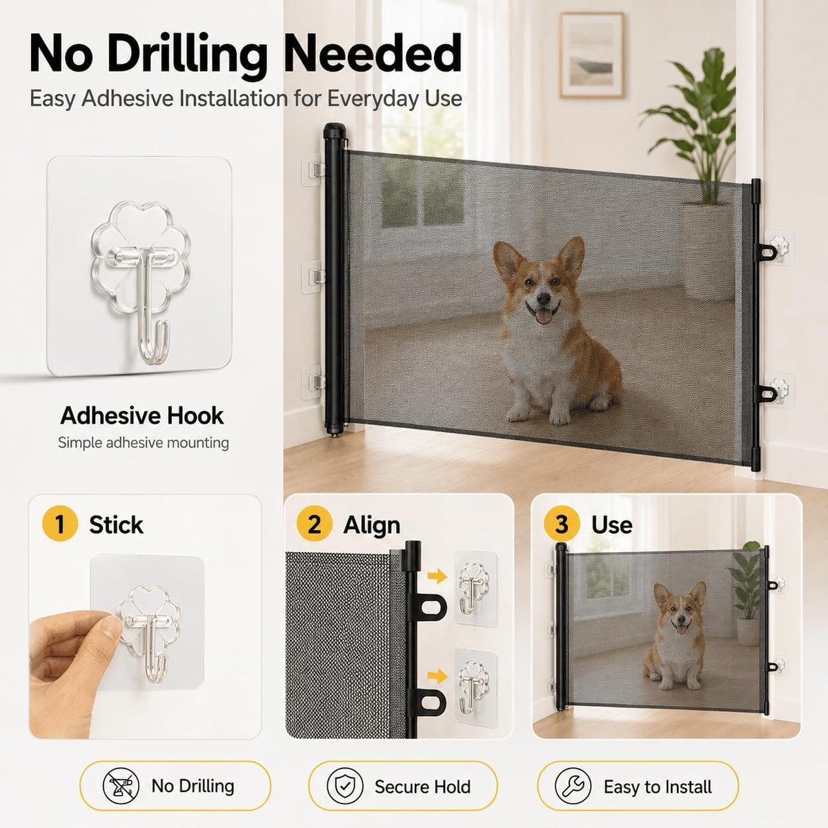 Retractable Pet Gate for Dogs & Cats, 70.9 inches Wide x 30.7 inch High